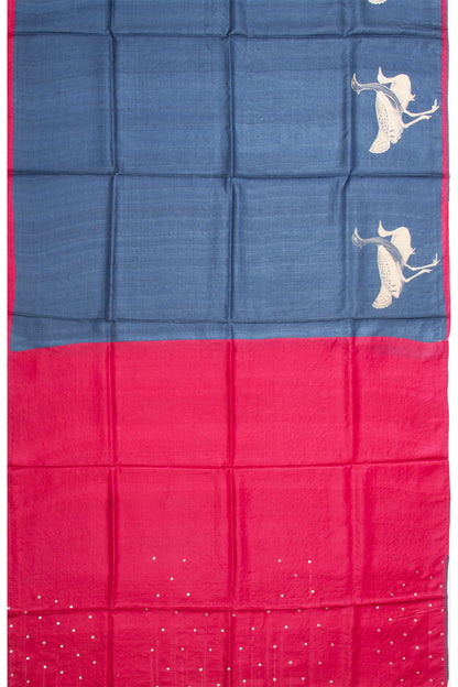 Tussar Printed Blue Saree