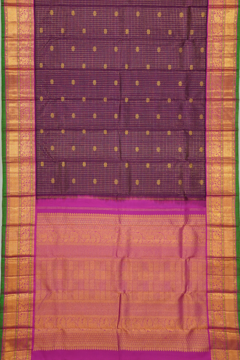 Kanchipuram Silk Checks And Butta Purple Saree
