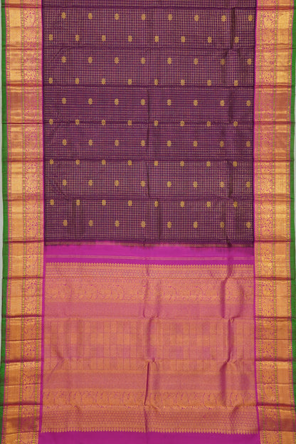 Kanchipuram Silk Checks And Butta Purple Saree