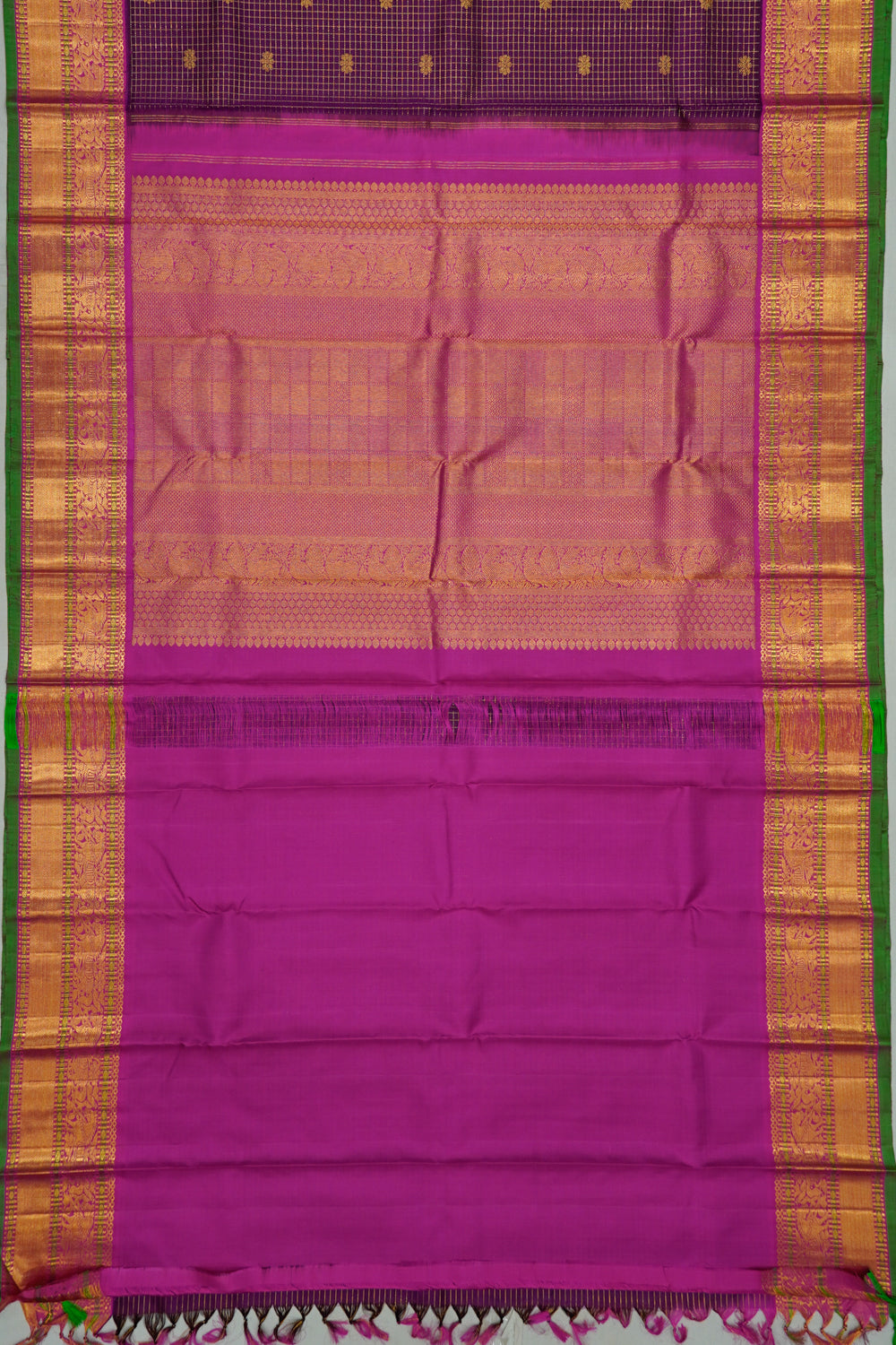 Kanchipuram Silk Checks And Butta Purple Saree