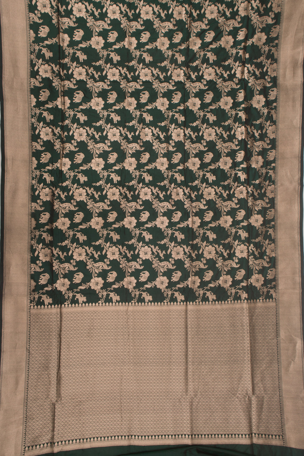 Banarasi Silk Jaal Bottle Green Saree
