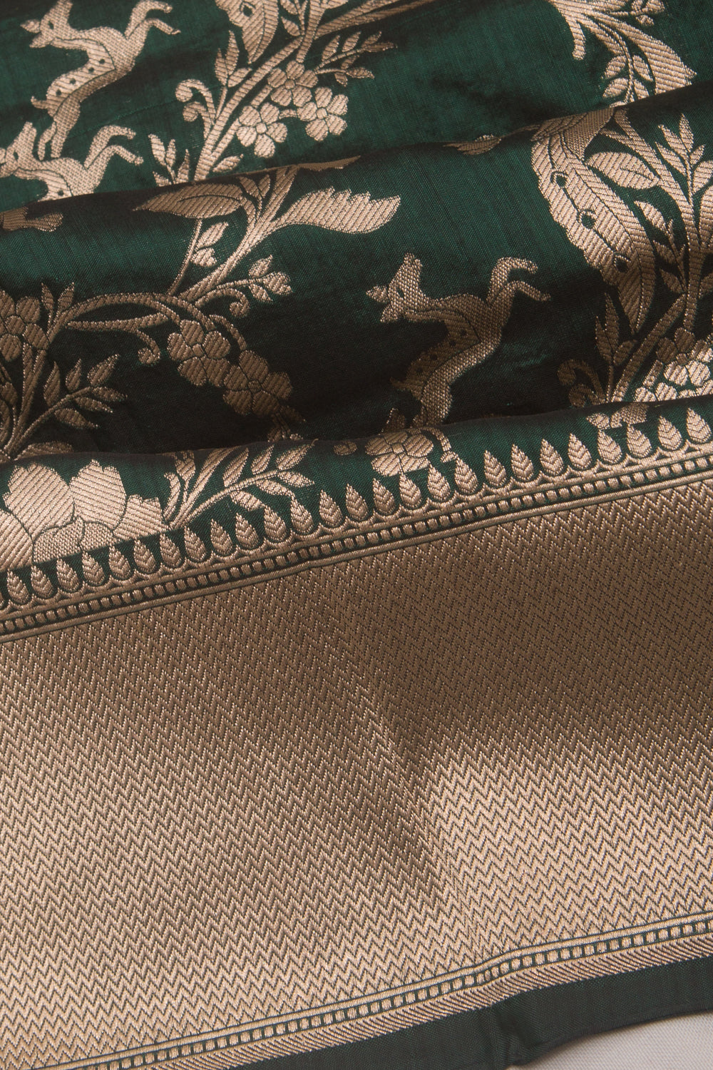 Banarasi Silk Jaal Bottle Green Saree