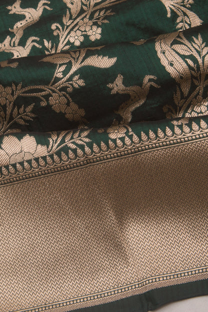 Banarasi Silk Jaal Bottle Green Saree