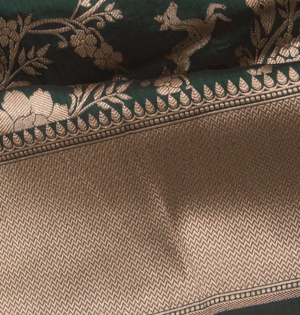 Banarasi Silk Jaal Bottle Green Saree