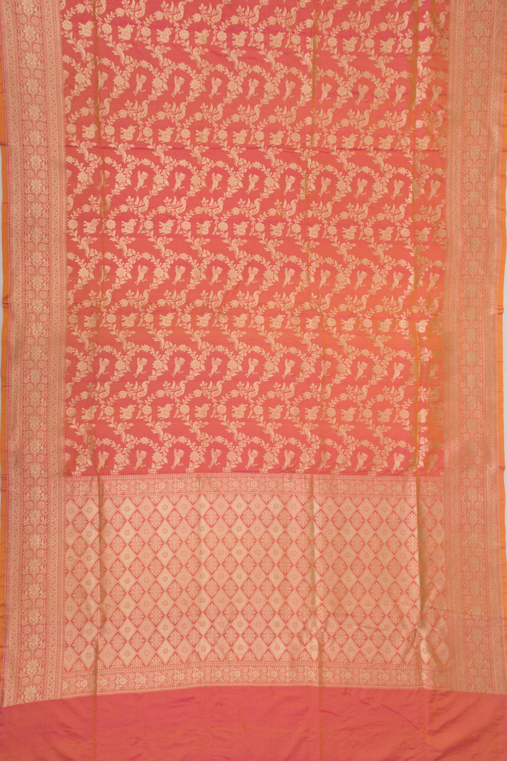 Banarasi Silk Shikarga Jaal Dual Tone Pink And Orange Saree