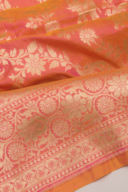 Banarasi Silk Shikarga Jaal Dual Tone Pink And Orange Saree