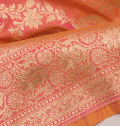 Banarasi Silk Shikarga Jaal Dual Tone Pink And Orange Saree