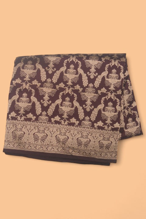 Banarasi Silk Brocade Brown Saree