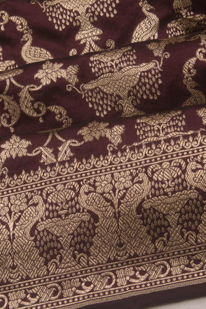 Banarasi Silk Brocade Brown Saree