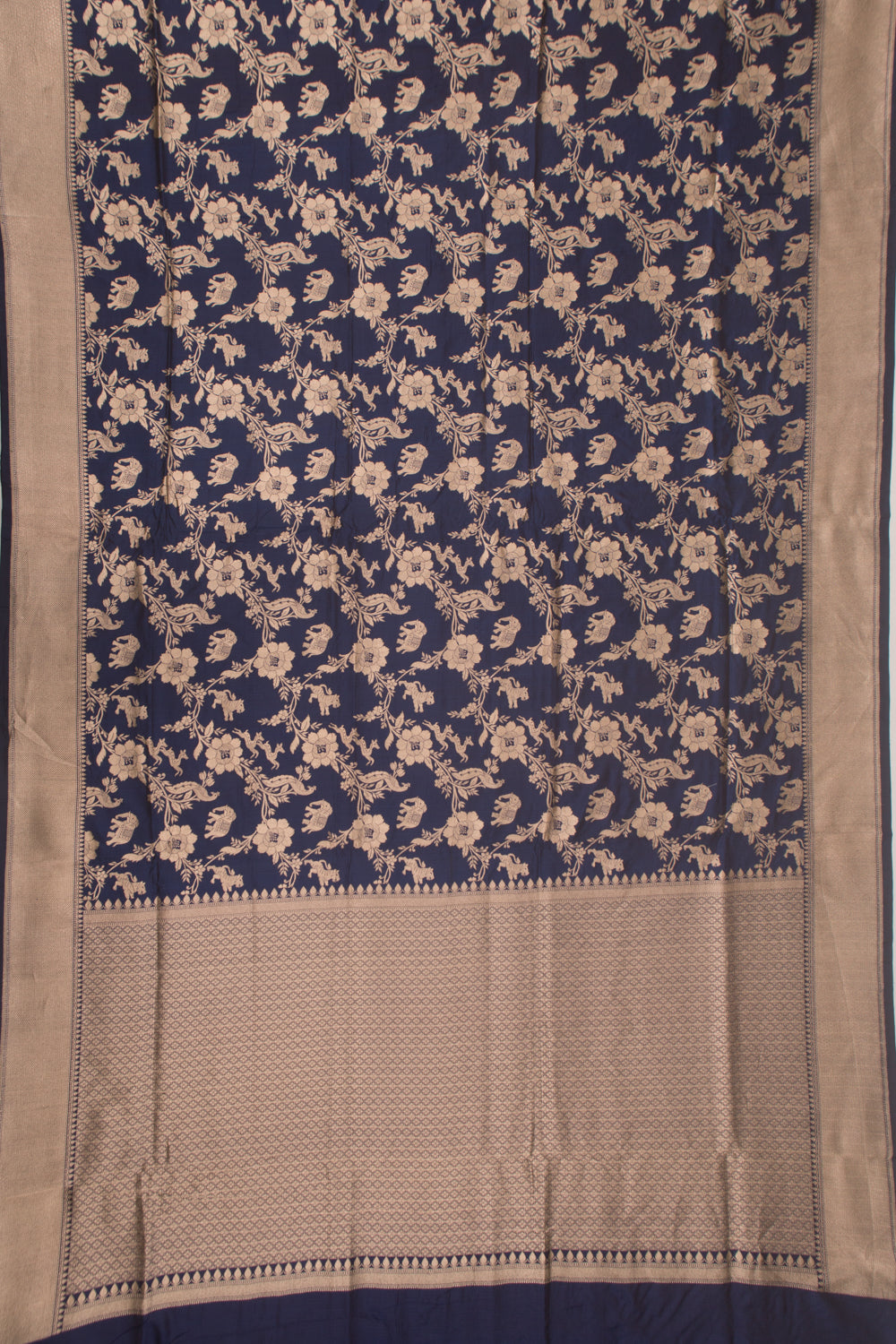 Banarasi Silk Jaal Shikarga Dark Blue Saree