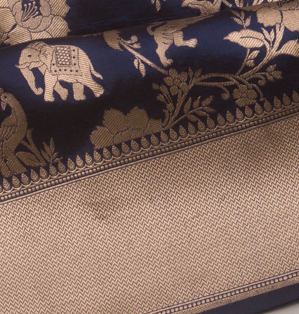 Banarasi Silk Jaal Shikarga Dark Blue Saree