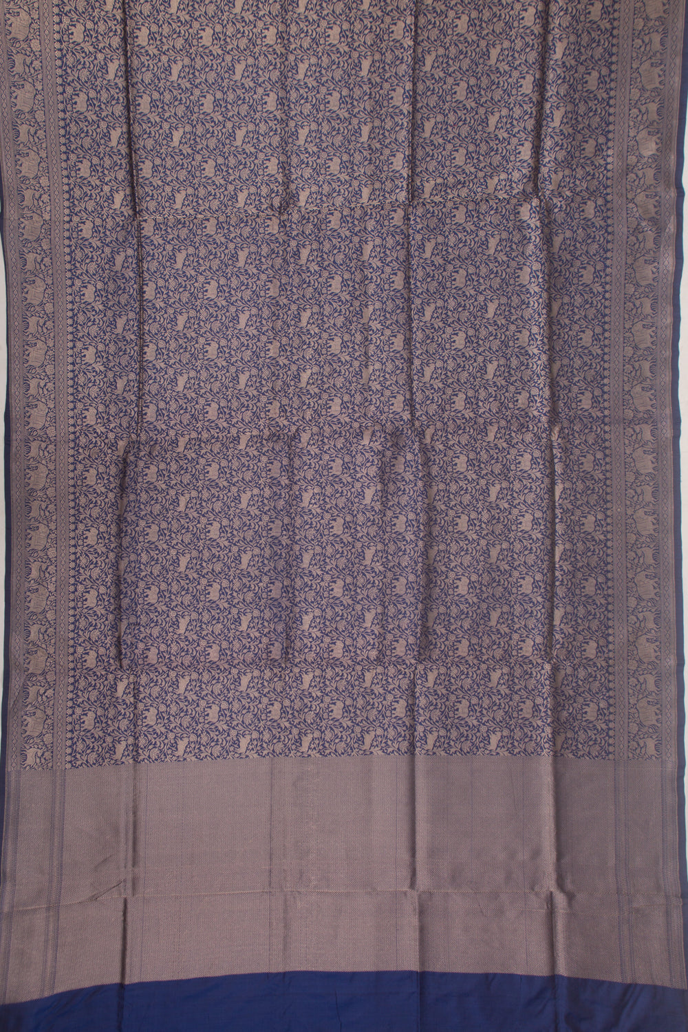 Banarasi Silk Shikargah Jaal Dark Blue Saree