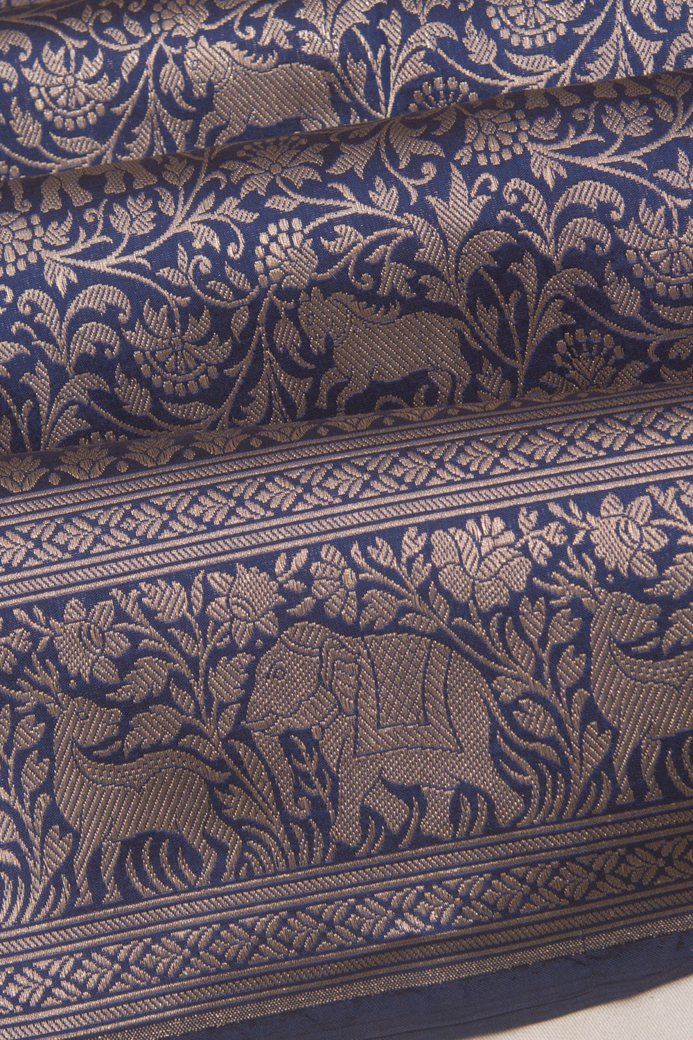 Banarasi Silk Shikargah Jaal Dark Blue Saree