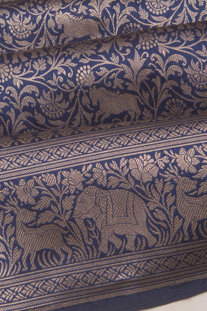 Banarasi Silk Shikargah Jaal Dark Blue Saree