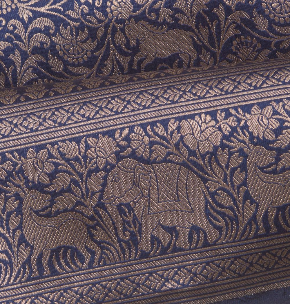 Banarasi Silk Shikargah Jaal Dark Blue Saree