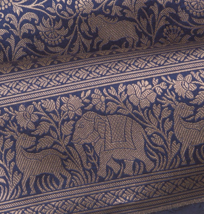 Banarasi Silk Shikargah Jaal Dark Blue Saree