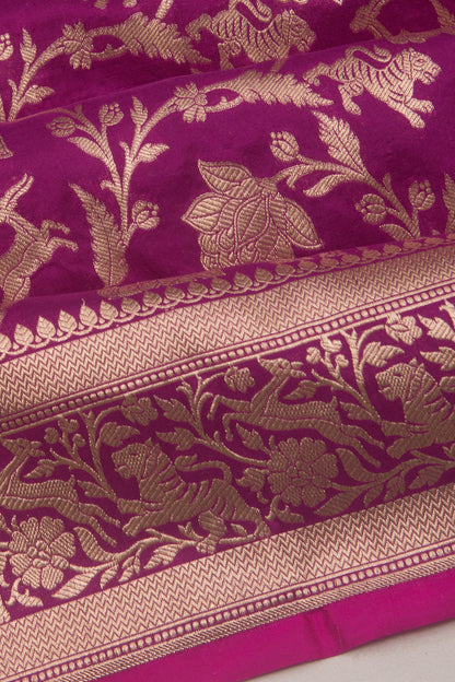 Banarasi Silk Jaal Shikargah Violet Saree