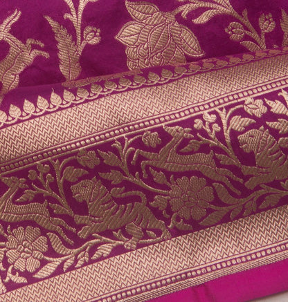 Banarasi Silk Jaal Shikargah Violet Saree