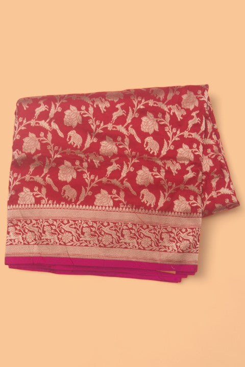 Banarasi Silk Shikargah Jaal Red Saree