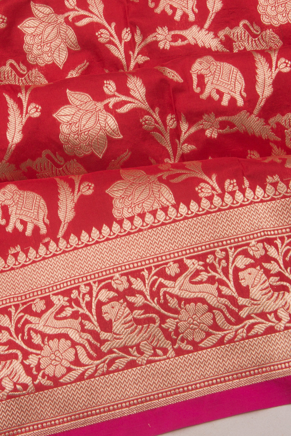 Banarasi Silk Shikargah Jaal Red Saree