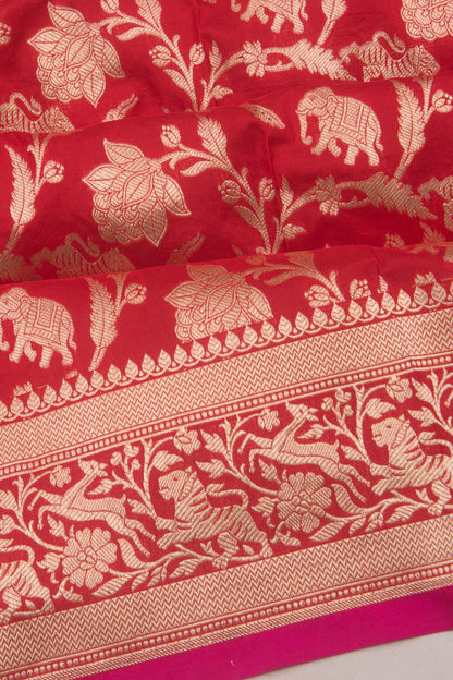 Banarasi Silk Shikargah Jaal Red Saree