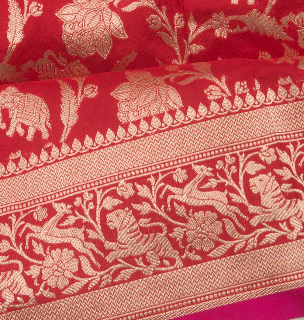 Banarasi Silk Shikargah Jaal Red Saree