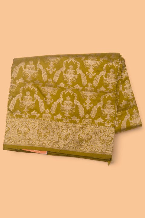 Banarasi Silk Brocade Mehndi Green Saree