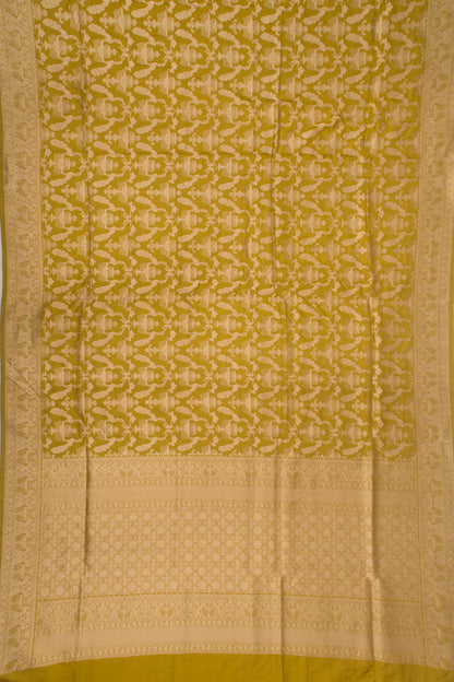 Banarasi Silk Brocade Mehndi Green Saree