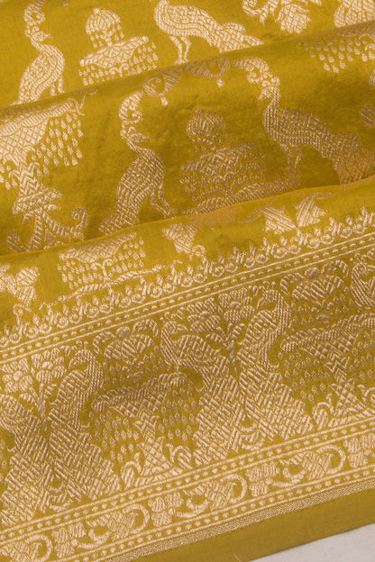 Banarasi Silk Brocade Mehndi Green Saree
