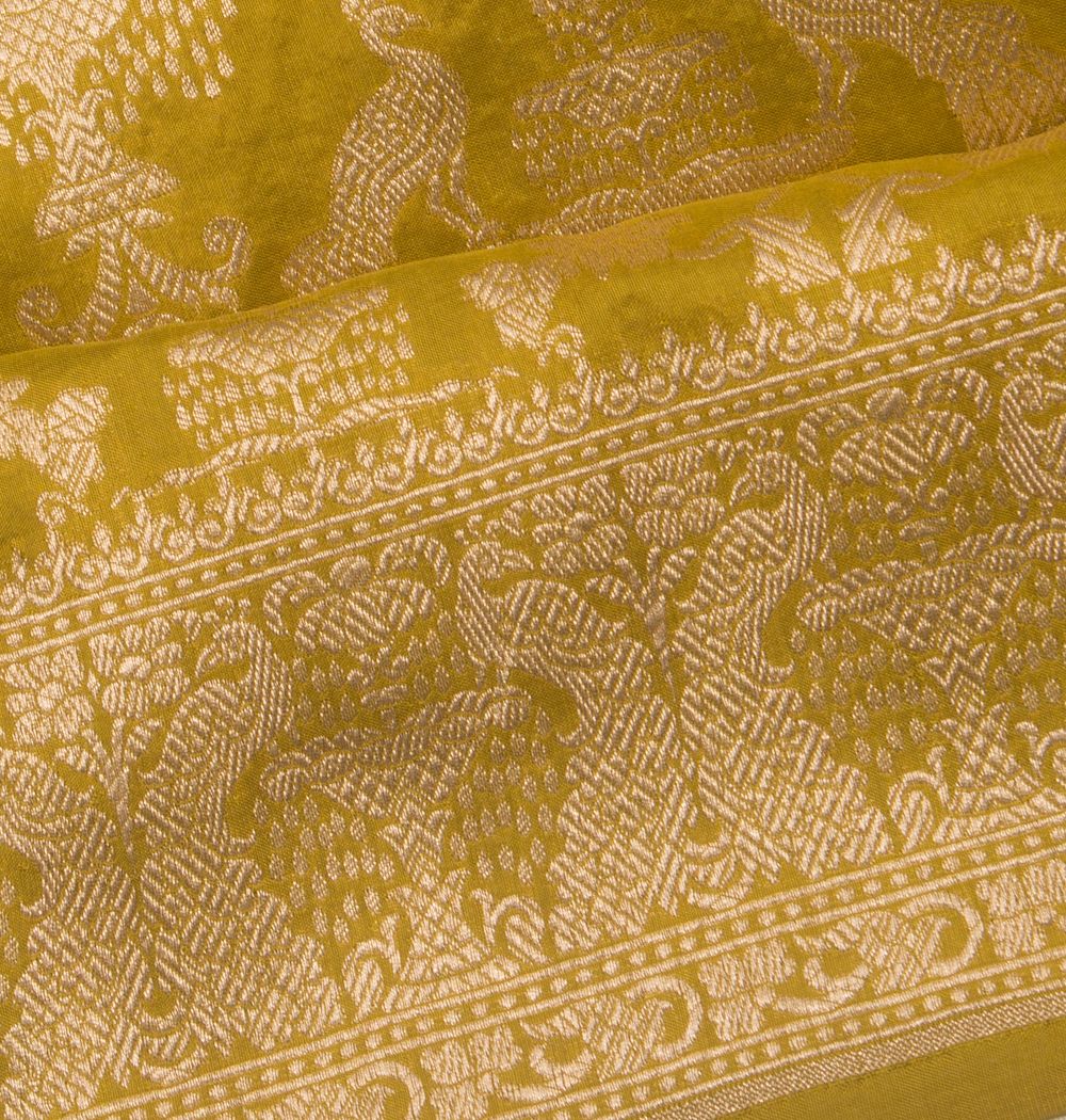 Banarasi Silk Brocade Mehndi Green Saree