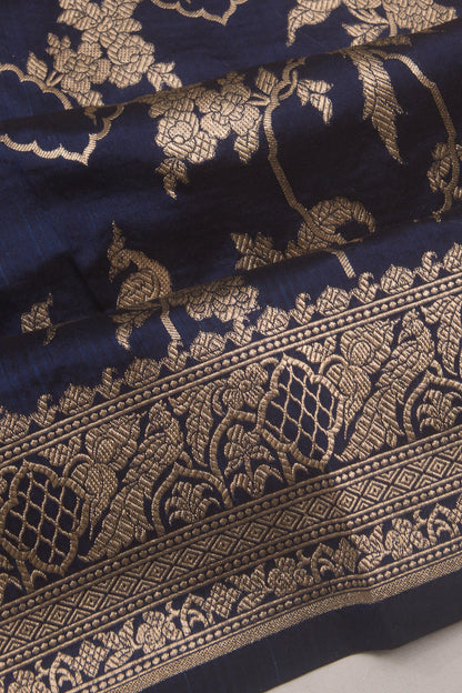 Banarasi Silk Jaal Dark Blue Saree