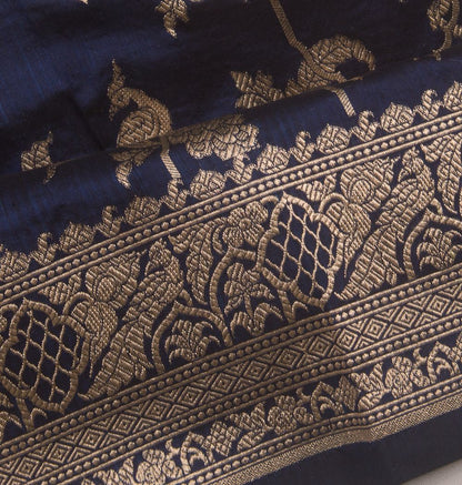 Banarasi Silk Jaal Dark Blue Saree