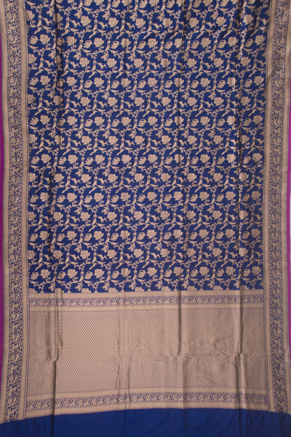 Banarasi Silk Shikargah Jaal Dark Blue Saree