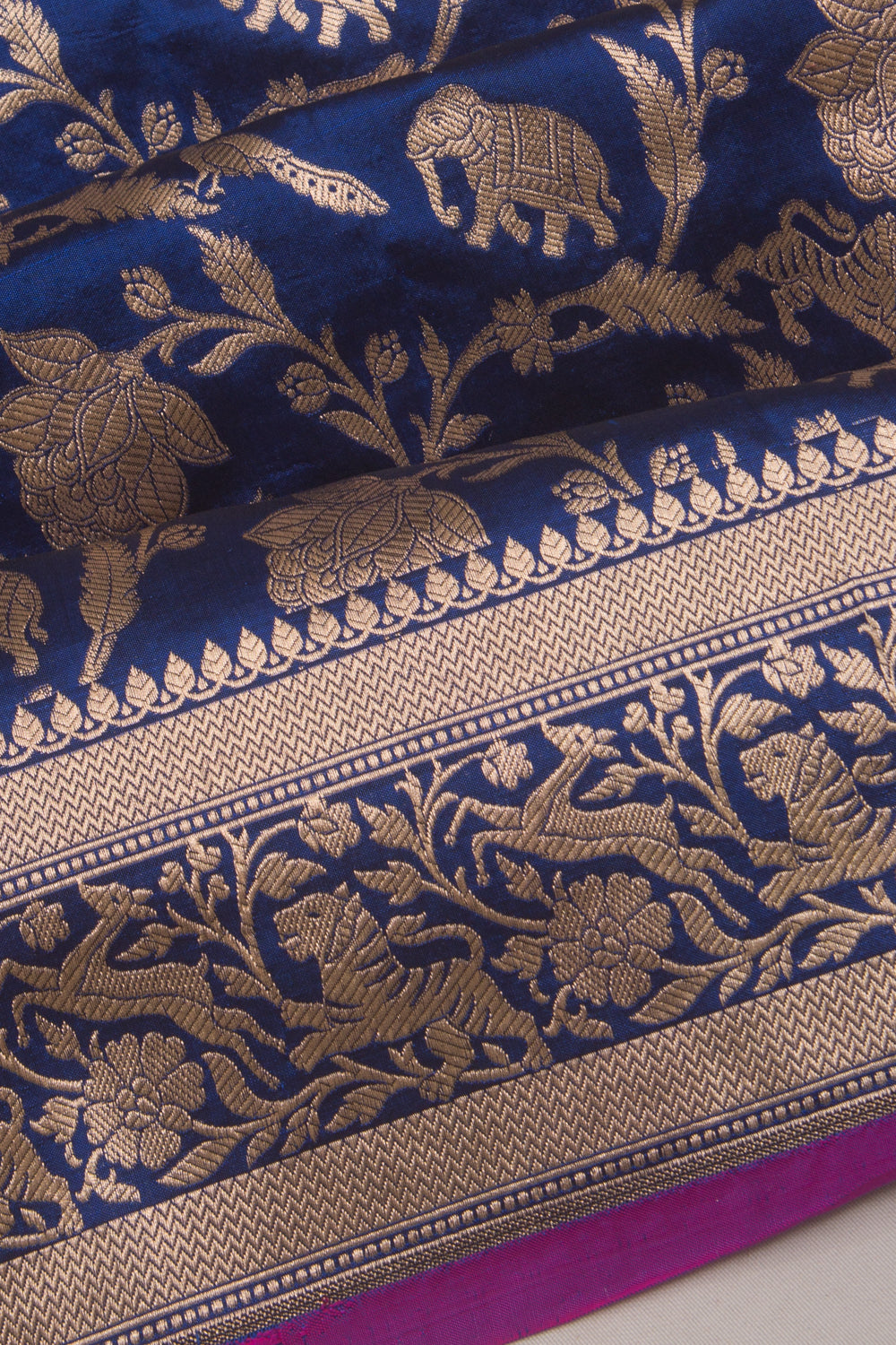 Banarasi Silk Shikargah Jaal Dark Blue Saree