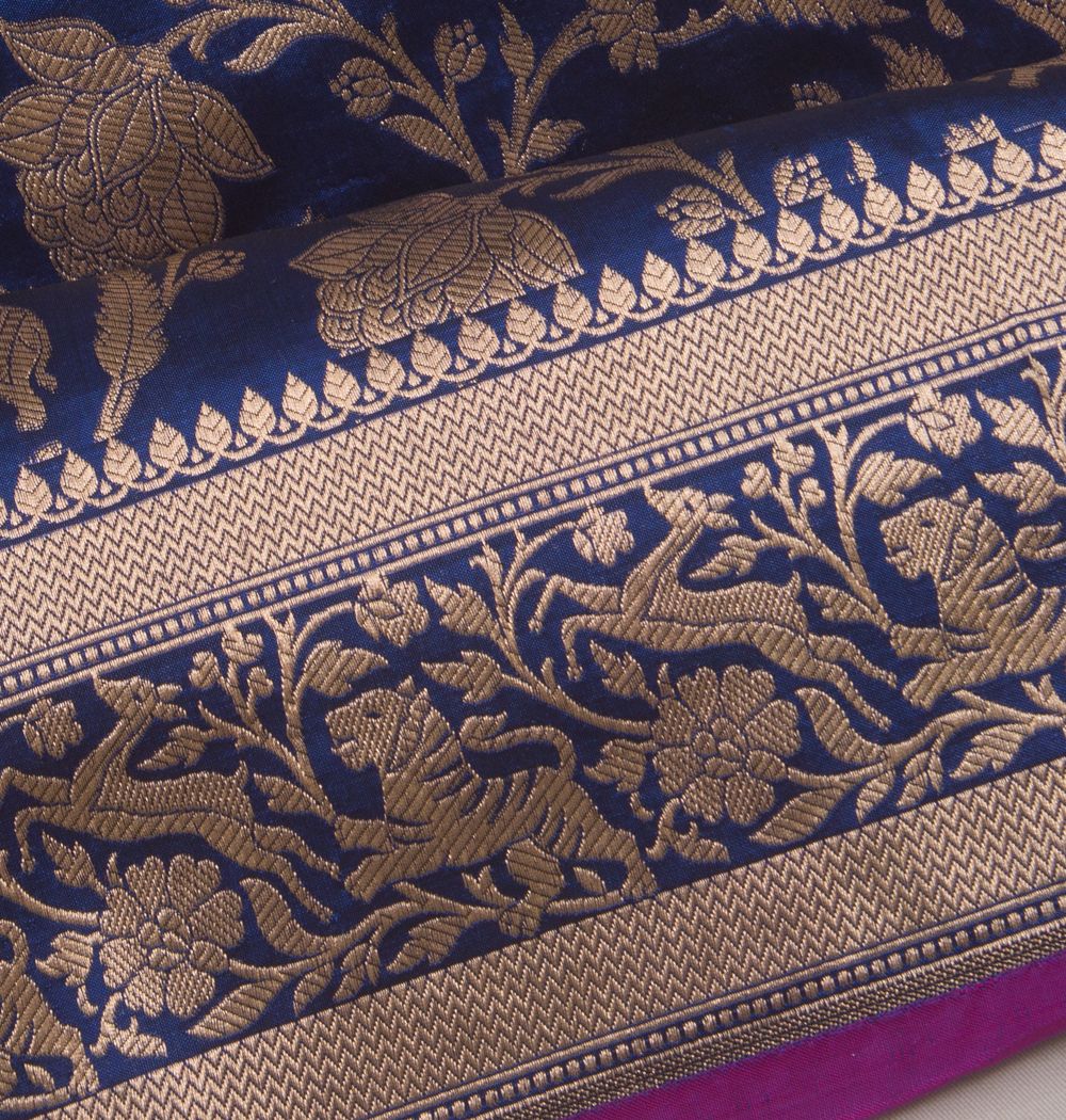 Banarasi Silk Shikargah Jaal Dark Blue Saree