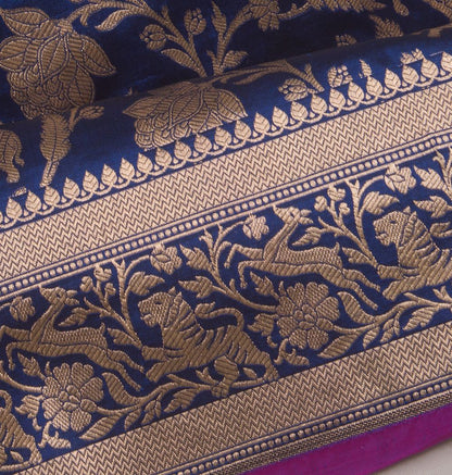 Banarasi Silk Shikargah Jaal Dark Blue Saree