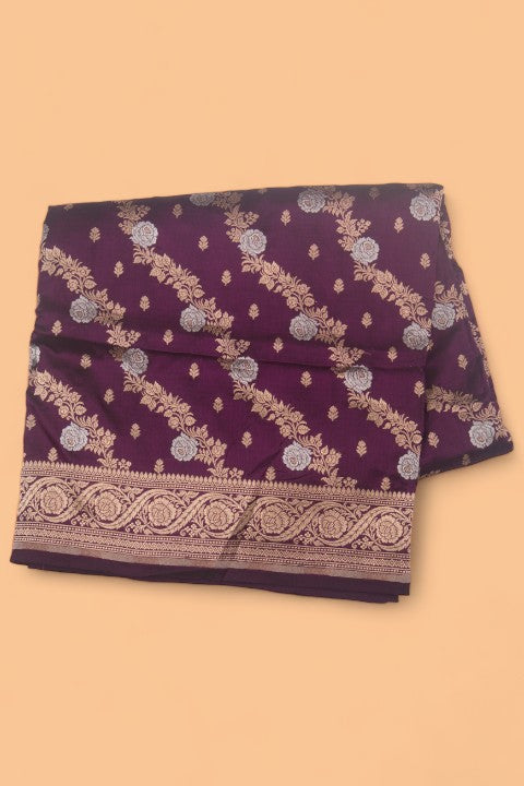 Banarasi Silk Jaal And Butta Purple Saree