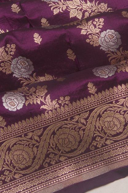 Banarasi Silk Jaal And Butta Purple Saree