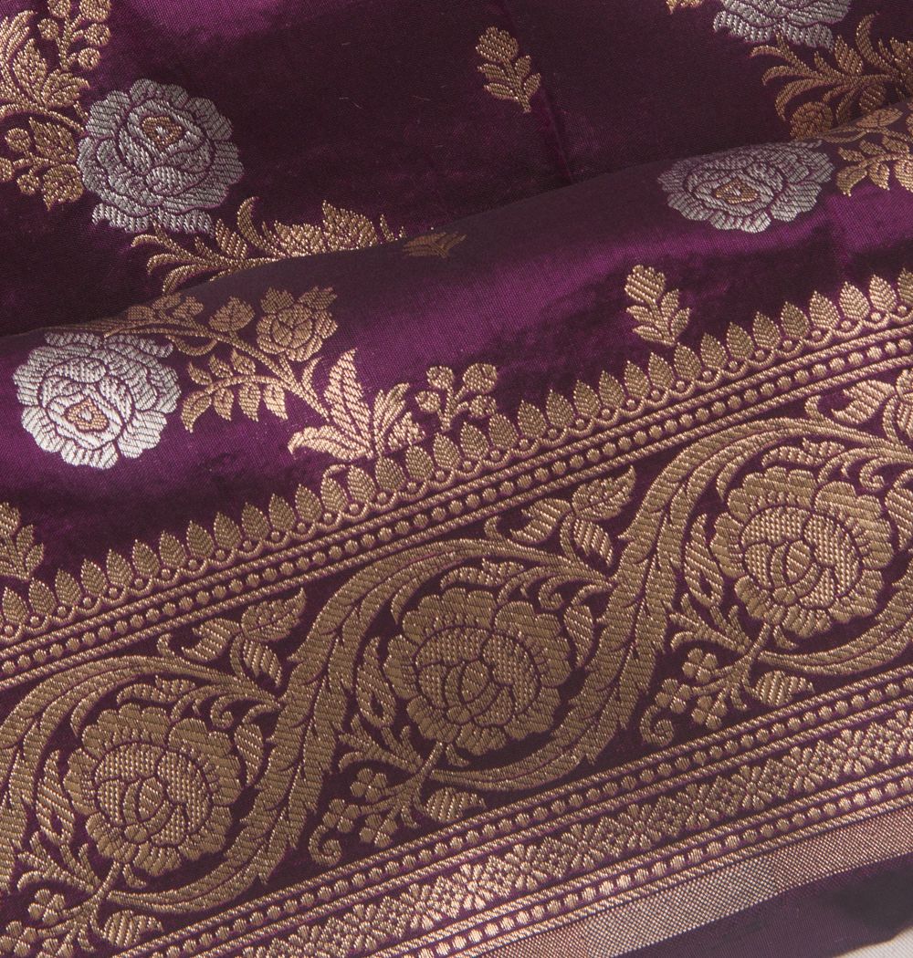Banarasi Silk Jaal And Butta Purple Saree