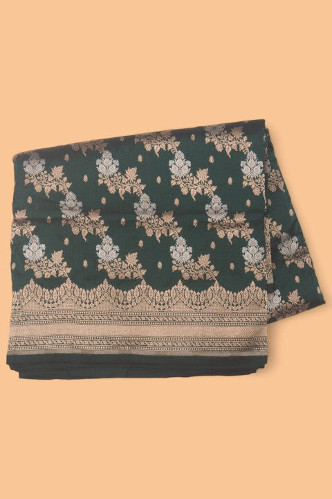 Banarasi Silk Jaal And Butta Bottle Green Saree