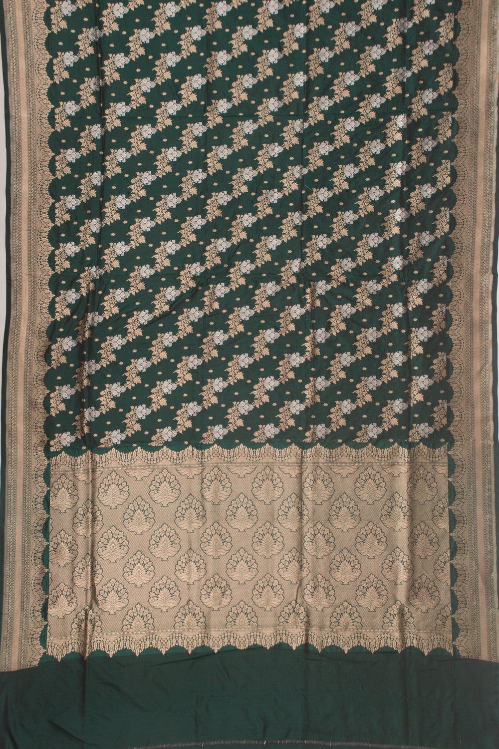 Banarasi Silk Jaal And Butta Bottle Green Saree