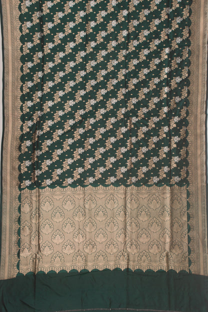 Banarasi Silk Jaal And Butta Bottle Green Saree