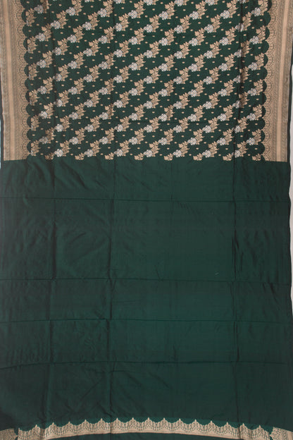 Banarasi Silk Jaal And Butta Bottle Green Saree