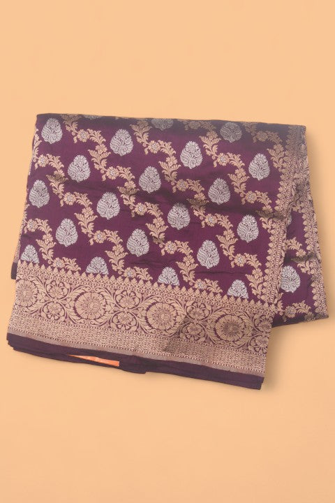 Banarasi Silk Jaal And Butta Purple Saree