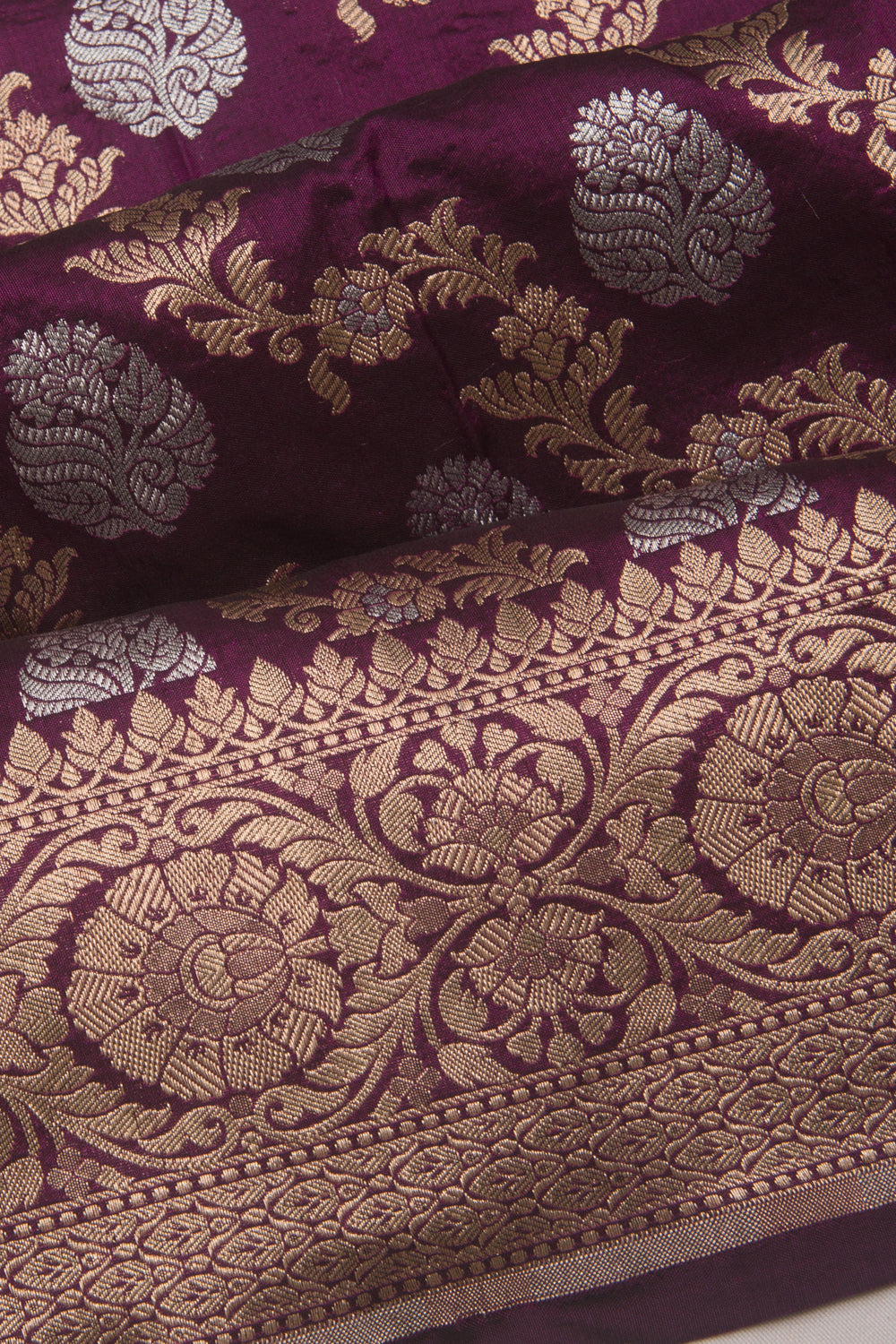 Banarasi Silk Jaal And Butta Purple Saree