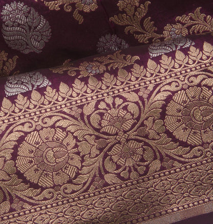 Banarasi Silk Jaal And Butta Purple Saree