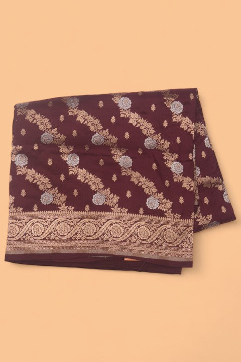 Banarasi Silk Jaal And Butta Burgundy Saree