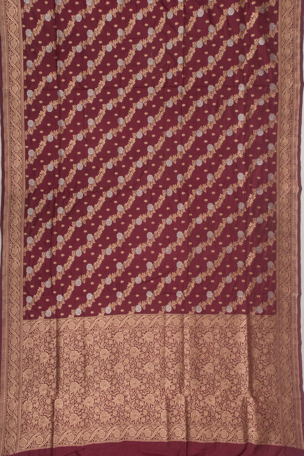 Banarasi Silk Jaal And Butta Burgundy Saree