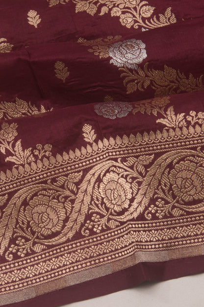 Banarasi Silk Jaal And Butta Burgundy Saree