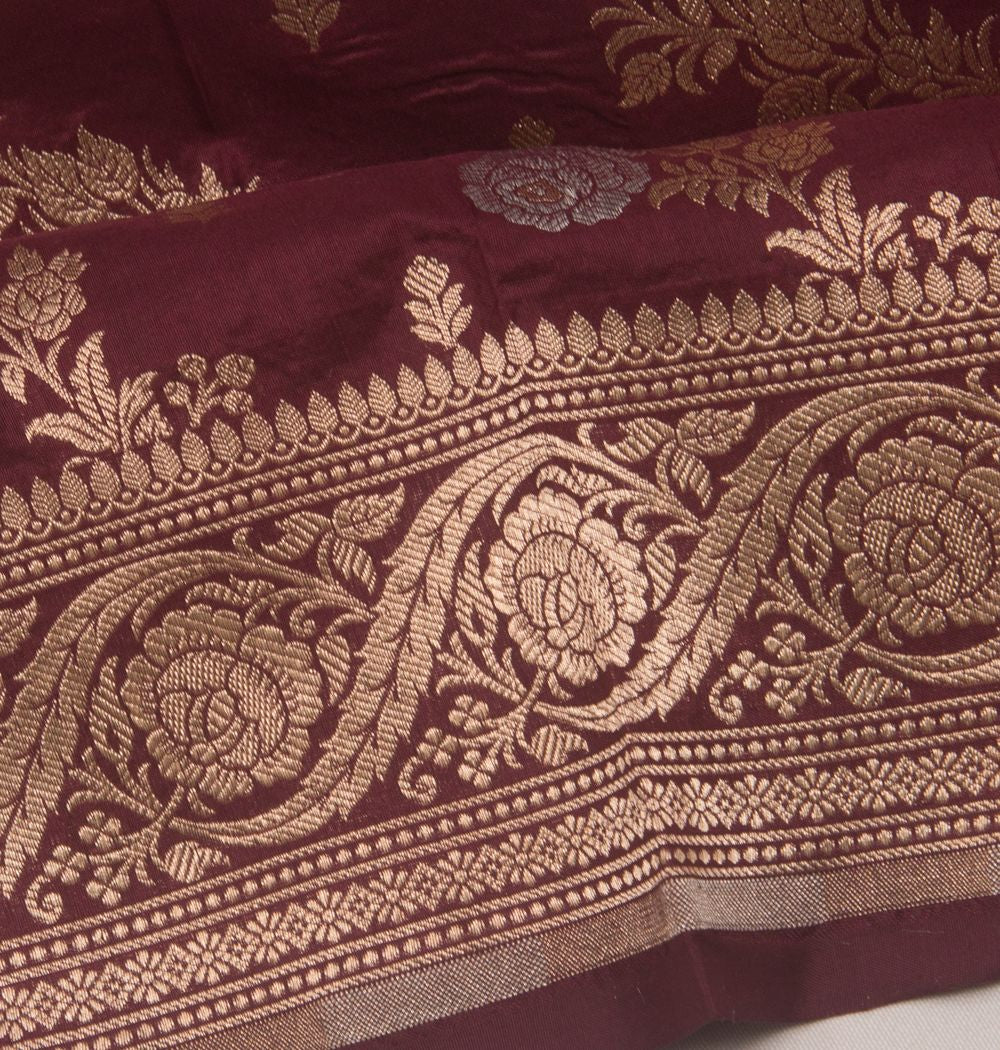 Banarasi Silk Jaal And Butta Burgundy Saree